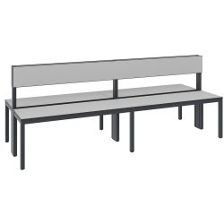 Sitzbank Basic Plus, 2-seitig, Rückenlehne, ohne Schuhrost, 4-Fussgestell schwarzgrau RAL 7021, B 1960 mm, Dekor silbergrau