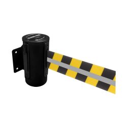 Gurtband RS-GUIDESYSTEMS GLW25J, Wandmontage, inkl. Reflexionsstreifen, L 2300-3500 mm, Gehäuse B 100 x T 75 x H 120 mm, gelb/schwarz