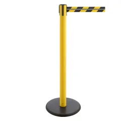 RS-GUIDESYSTEMS® Gurt-Absperrpfosten GLA 28-E REFLECTO, Länge 2,3 m, Breite 50 mm, Pfosten gelb, Gurt schwarz/gelb