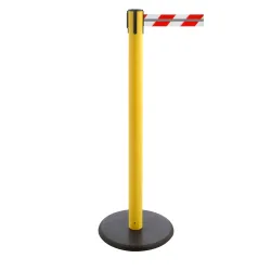 RS-GUIDESYSTEMS® Gurt-Absperrpfosten GLA 28-E REFLECTO, Länge 2,3 m, Breite 50 mm, Pfosten gelb, Gurt rot/weiss
