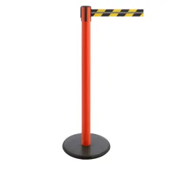 RS-GUIDESYSTEMS® Gurt-Absperrpfosten GLA 28-D REFLECTO, Länge 3,5 m, Breite 50 mm, Pfosten rot, Gurt schwarz/gelb