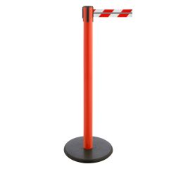 RS-GUIDESYSTEMS® Gurt-Absperrpfosten GLA 28-D REFLECTO, Länge 2,3 m, Breite 50 mm, Pfosten rot, Gurt rot/weiss