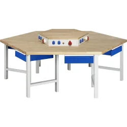 RAU Gruppenwerkbank Serie 4000, Energieaufsatz, HxBxT 850 x 2.700 x 2.340 mm, 6 Schubladen mit ErgoScript®