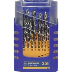 Holzspiralbohrersatz 013G 25-tlg.D.1-13mm 0,5mm steig.HSS FISCH-TOOLS