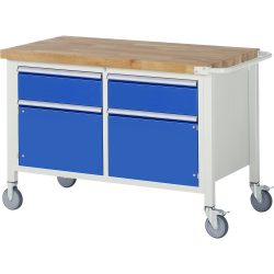 RAU mobile Werkbank Serie 8000, 1 Doppel-Container, 2 Flügeltüren, HxBxT 880 x 1.250 x 700 mm, 2 x 100%-Auszug-Schubladen