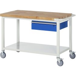 Werkbank Serie 8001, fahrbar, mit Schublade, mit Ablageboden, B 1250 x T 700 x H 880 mm