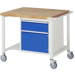 RAU mobile Werkbank Serie 8000, HxBxT 880 x 1.000 x 900 mm, 1 Container, 1 Ablageboden, 1 Flügeltür, 1 x 100%-Auszug-Schublade, ErgoScript