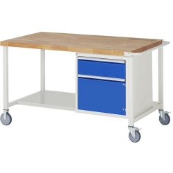 RAU mobile Werkbank Serie 8000, 1 Ablageboden, 1 Flügeltür, HxBxT 880-1.080 x 1.500 x 900 mm, 1 Schublade