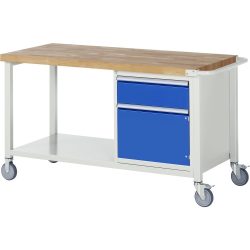 RAU mobile Werkbank Serie 8000, HxBxT 880 x 1.500 x 700 mm, 1 Container, 1 Flügeltür, 1 x 90%-Auszug-Schublade