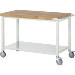 Werkbank Serie 8000, fahrbar, Stahlblech-Ablageboden, B 1250 x T 700 x H 880 mm