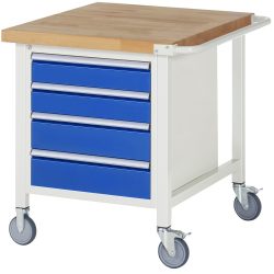RAU mobile Werkbank Serie 8000, HxBxT 880 x 750 x 900 mm, 1 Container, 4 x 100%-Auszug-Schubladen, Breite 490 mm
