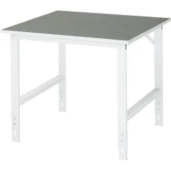 Rau Arbeitstisch Tom, manuell höhenverstellbar, 25 mm Spanplatte mit Linoleumbelag, bis 500 kg, B 1000 x T 1000 x H 760-1080 mm, hellgrau/lichtgrau