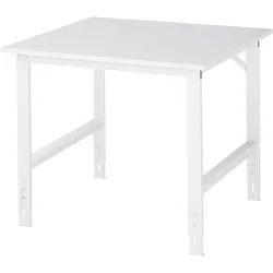 Rau ESD-Arbeitstisch Tom, manuell höhenverstellbar, 28 mm Spanplatte mit Melaminbelag, bis 500 kg, B 1000 x T 1000 x H 760-1080 mm, lichtgrau