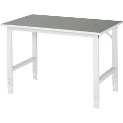 Rau Arbeitstisch Tom, manuell höhenverstellbar, 25 mm Spanplatte mit Linoleumbelag, bis 500 kg, B 1250 x T 800 x H 760-1080 mm, hellgrau/lichtgrau