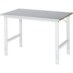 Rau Arbeitstisch Tom, manuell höhenverstellbar, 25 mm MDF-Platte mit Stahlblechbelag, bis 500 kg, B 1250 x T 800 x H 760-1080 mm, silber/lichtgrau