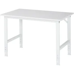 Rau ESD-Arbeitstisch Tom, manuell höhenverstellbar, 28 mm Spanplatte mit Melaminbelag, bis 500 kg, B 1250 x T 800 x H 760-1080 mm, lichtgrau