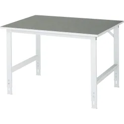 Rau Arbeitstisch Tom, manuell höhenverstellbar, 25 mm Spanplatte mit Linoleumbelag, bis 500 kg, B 1250 x T 1000 x H 760-1080 mm, hellgrau/lichtgrau