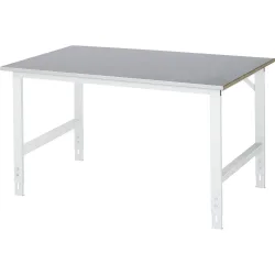Rau Arbeitstisch Tom, manuell höhenverstellbar, 25 mm MDF-Platte mit Stahlblechbelag, bis 500 kg, B 1500 x T 1000 x H 760-1080 mm, silber/lichtgrau