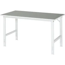 Rau Arbeitstisch Tom, manuell höhenverstellbar, 25 mm Spanplatte mit Linoleumbelag, bis 500 kg, B 1500 x T 800 x H 760-1080 mm, hellgrau/lichtgrau
