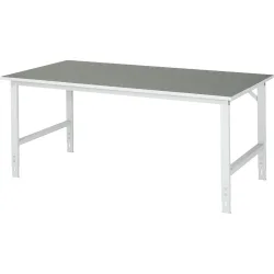 Rau Arbeitstisch Tom, manuell höhenverstellbar, 25 mm Spanplatte mit Linoleumbelag, bis 500 kg, B 2000 x T 1000 x H 760-1080 mm, hellgrau/lichtgrau