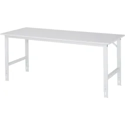 Rau ESD-Arbeitstisch Tom, manuell höhenverstellbar, 28 mm Spanplatte mit Melaminbelag, bis 500 kg, B 2000 x T 800 x H 760-1080 mm, lichtgrau