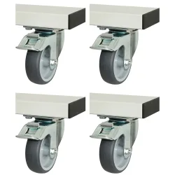 Rau Rollensatz für höhenverstellbare Arbeitstische Adlatus 300/600, 4 Lenkrollen mit Feststeller, Ø 100 mm, H 125 mm, TPR, grau