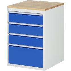 RAU Schubladenschrank Serie 7000, HxBxT 825 x 580 x 650 mm, 4 x 90%-Auszug-Schubladen 3 x 150, 1 x 270 mm, Arbeitsplatte Buche