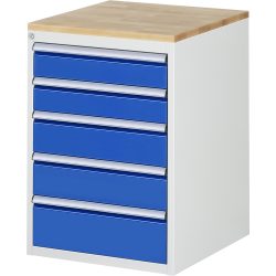 RAU Schubladenschrank Serie 7000, HxBxT 825 x 580 x 650 mm, 5 x 100%-Auszug-Schubladen 2 x 120, 2 x 150, 1 x 180 mm, Arbeitsplatte Buche