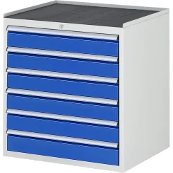RAU Schubladenschrank Serie 7000, HxBxT 825 x 770 x 650 mm, 6 x 100%-Auszug-Schubladen 6 x 120 mm, Arbeitsplatte Metall