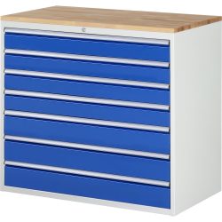 RAU Schubladenschrank Serie 7000, HxBxT 1.035 x 1.145 x 650 mm, 7 x 100%-Auszug-Schubladen 4 x 120, 3 x 150 mm, Arbeitsplatte Buche