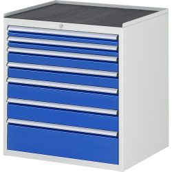 RAU Schubladenschrank Serie 7000, HxBxT 825 x 770 x 650 mm, 7 x 100%-Auszug-Schubladen 2 x 60, 2 x 90, 2 x 120, 1 x 180 mm, Arbeitsplatte Metall