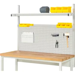 RAU Werkbank-Aufbau, HxBxT 1.130 x 1.500 x 350 mm, mit 1 Etagenboard melaminharzbeschichtete Platte und 1 Halteschiene, Komplettset 01 für Produktbreite 1.500 mm