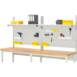RAU Werkbank-Aufbau, HxBxT 1.130 x 2.500 x 350 mm, mit 2 Etagenboards melaminharzbeschichtete Platte und 2 Halteschienen, Komplettset 01 für Produktbreite 2.500 mm