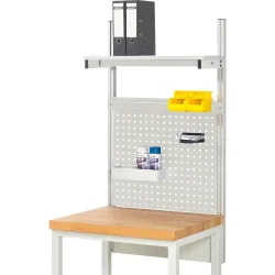 RAU Werkbank-Aufbau, HxBxT 1.130 x 750 x 350 mm, mit 1 Etagenboard melaminharzbeschichtete Platte und 1 Halteschiene, Komplettset 01 für Produktbreite 750 mm