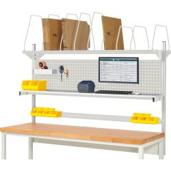 RAU Werkbank-Aufbau, HxBxT 1.130 x 2.000 x 350 mm, mit 1 Etagenboard, 1 Halteschiene und 1 Flachbildschirmhalter, Komplettset 03 für Produktbreite 1.500 mm