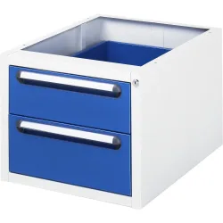 Unterbau-Container, Höhe 395 mm, 2 Schubladen, lichtgrau / enzianblau RAU