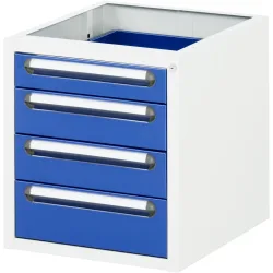 Rau Unterbau-Container für höhenverstellbare Arbeitstische Jerry, Tom, Serie E, Adlatus, 4 Schubladen, B 480 x T 600 x H 545 mm, lichtgrau/enzianblau