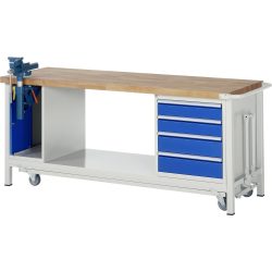 Werkbank Modell 8185, fahrbar, absenkbar, mit Schrank und Schubladen,  B 2000 x T 700 x H 880 mm