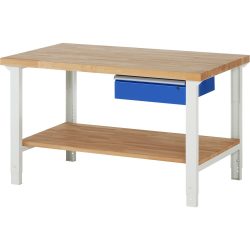 RAU Werkbank Serie 7000, HxBxT 790-1.140 x 1.500 x 900 mm, 1 Ablageboden, 1 Schublade, ErgoScript