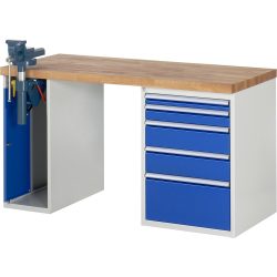 RAU Werkbank Serie 7000, 2 Container, HxBxT 840 x 1.500 x 700 mm, 5 Schubladen 1 x 60 mm, 1 x 90 mm, 2 x 150 mm, 1 x 270 mm