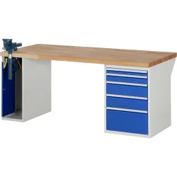 RAU Werkbank Serie 7000, 2 Container, HxBxT 840 x 2.000 x 900 mm, 5 Schubladen 1 x 60 mm, 1 x 90 mm, 2 x 150 mm, 1 x 270 mm