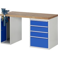 RAU Werkbank Serie 7000, 2 Container, HxBxT 840 x 1.500 x 700 mm, 4 x 90%-Auszug-Schubladen 3 x 150 mm, 1 x 270 mm, Schubladen-TK 100 kg