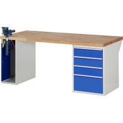 RAU Werkbank Serie 7000, 2 Container, SchraubstockHxBxT 890 x 2.000 x 900 mm, 4 x 90%-Auszug-Schubladen, Schubladen-TK 100 kg