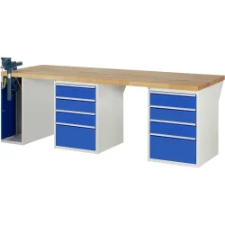 RAU Werkbank Serie 7000, 3 Container, HxBxT 840 x 2.500 x 900 mm, 8 x 90%-Auszug-Schubladen 6 x 150 mm, 2 x 270 mm