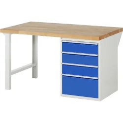 RAU Werkbank Serie 7000, 1 Container, HxBxT 840 x 1.500 x 900 mm, 4 x 90%-Auszug-Schubladen 3 x 150, 1 x 270 mm, Schubladen-TK 100 kg