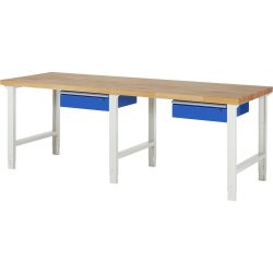 RAU Werkbank Serie 7000, HxBxT 790-1.140 x 2.500 x 900 mm, 2 Schubladen, ErgoScript