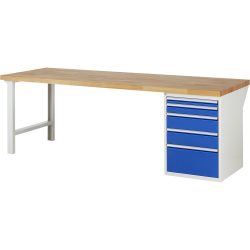 RAU Werkbank Serie 7000, 1 Container, HxBxT 890 x 2.500 x 900 mm, 5 x 100%-Auszug-Schubladen 1 x 60, 1 x 90, 2 x 150, 1 x 270 mm, Schubladen-TK 100 kg