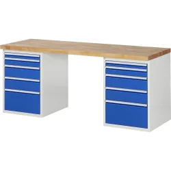 RAU Werkbank Serie 7000, 2 Container, HxBxT 840 x 2.000 x 700 mm, 10 Schubladen 2 x 60 mm, 2 x 90 mm, 4 x 150 mm, 2 x 270 mm