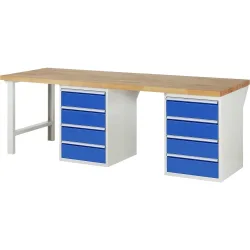 RAU Werkbank Serie 7000, 2 Container, HxBxT 890 x 2.500 x 900 mm, 8 x 100%-Auszug-Schubladen 8 x 180 mm