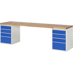 RAU Werkbank Serie 7000, 2 Container, HxBxT 840 x 3.000 x 700 mm, 8 x 100%-Auszug-Schubladen 6 x 150 mm, 2 x 270 mm, Schubladen-TK 100 kg
